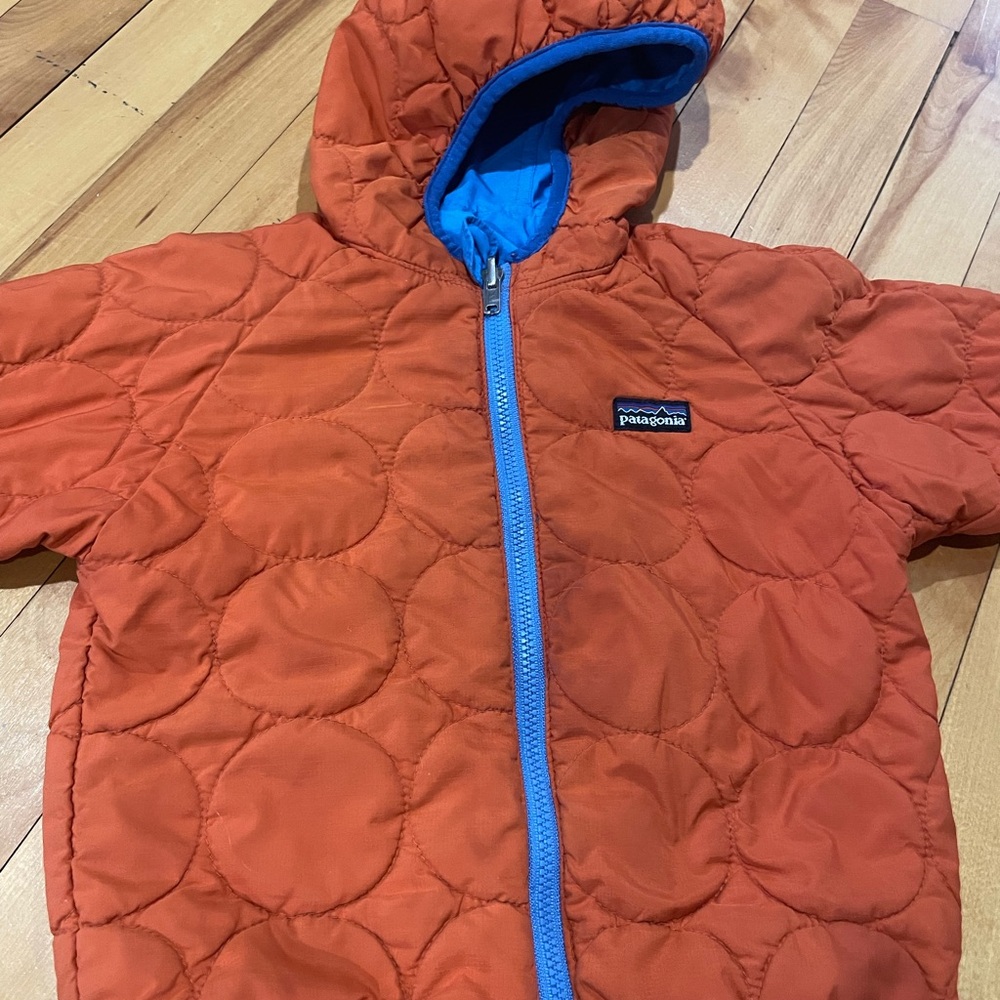 Patagonia Quilted Jacket in Orange with Blue Accents